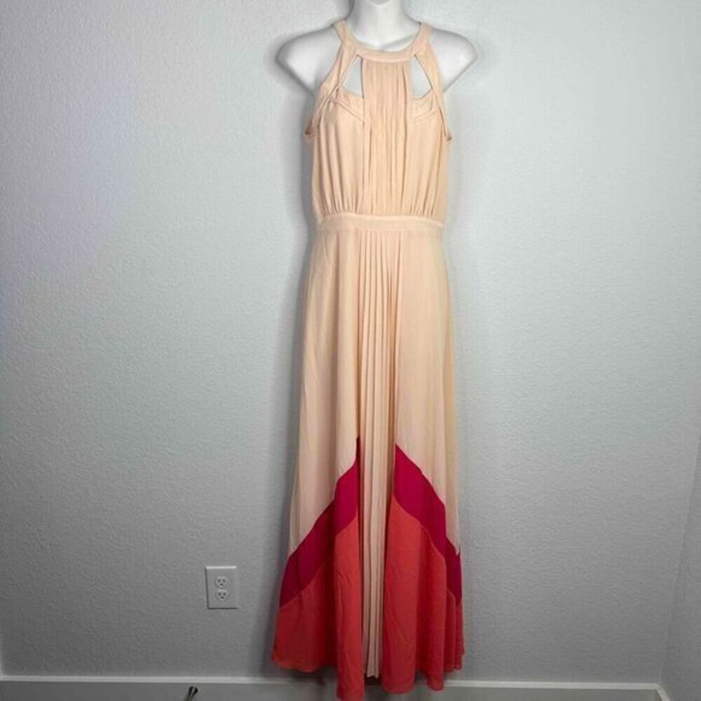 Adelyn Rae Dress Womens Small Blush Sleeveless Cutout Pleated Maxi‎